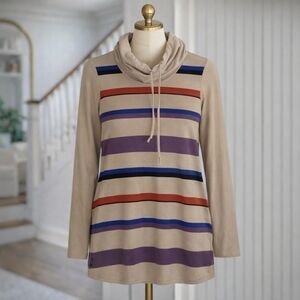 Lole Womens Small Athletic Shirt Workout Top Cowl Neck Long Sleeve Striped Med